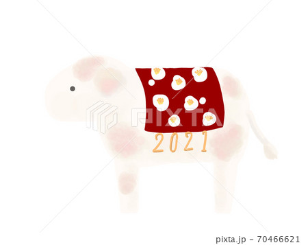 淡いピンクの綺麗な牛と白椿単品 年賀状素材21年令和3年のイラスト素材