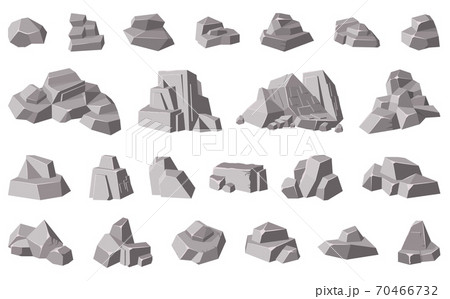 Rocks and stones. Granite mountain pebble, grey stone heap, stone gravel rock isolated vector illustration icons set 70466732
