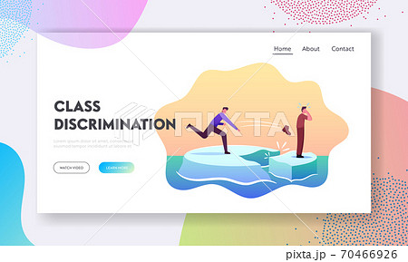 Class Discrimination Landing Page Template. Wealthy, Rich, Successful Character Throw Boot Drive Out Man in Poor Dress 70466926
