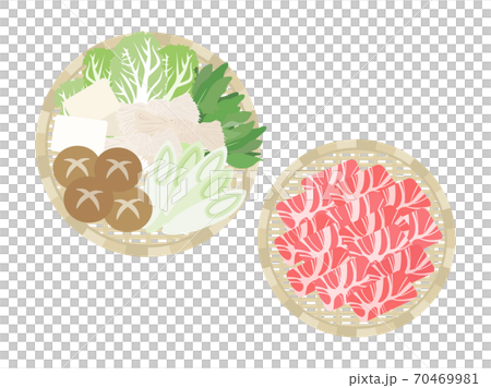 Illustration of the ingredients of the pot on the colander Illustration of the ingredients of the pot on the colander 70469981