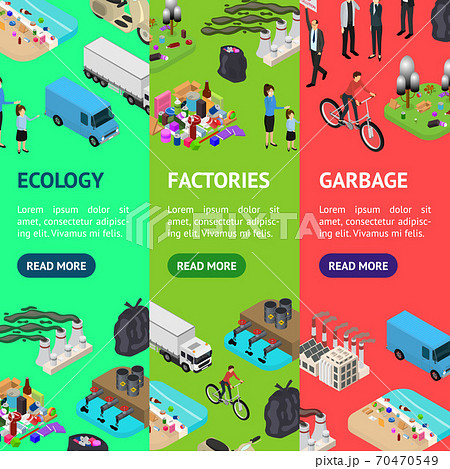 Ecology Pollution Concept Banner Vecrtical Set 3d Isometric View. Vector Ecology Pollution Concept Banner Vecrtical Set 3d Isometric View. Vector 70470549