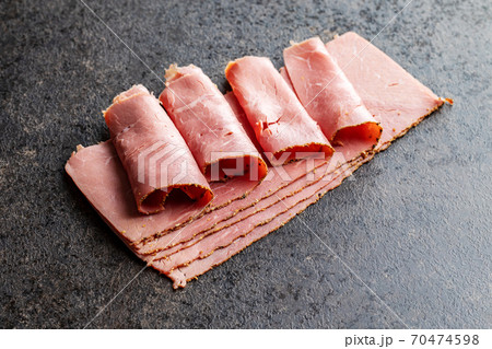 Sliced beef ham. Sliced beef ham. 70474598
