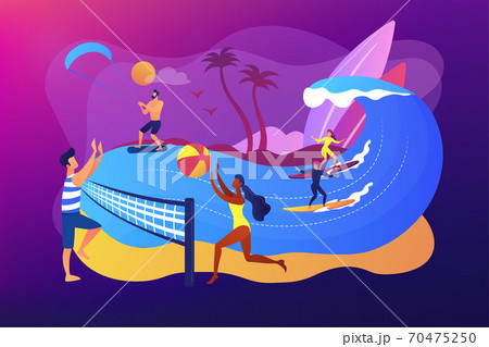 Summer beach activities concept vector illustration. 70475250
