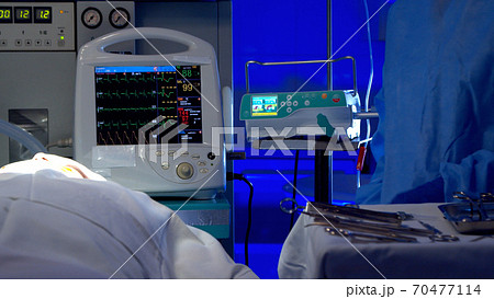 Cardiac monitor during surgery in operating room 70477114