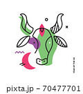 Mystical illustration with a bull's head for a banner. A simple picture with thin lines. 70477701