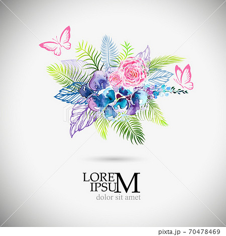 Floral abstraction from watercolor different colors with butterflies. T-shirt print. Vector illustration. Floral abstraction from watercolor different colors with butterflies. T-shirt print. Vector illustration. 70478469