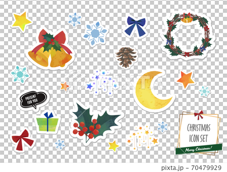 聖誕主題圖標集白色邊框摳圖貼紙白色背景 70479929