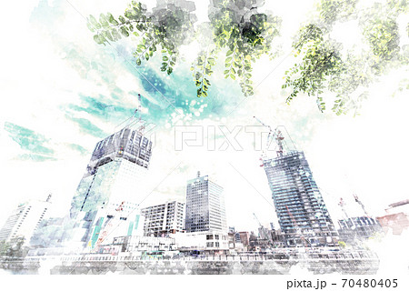 建設イメージの水彩画風イラストのイラスト素材