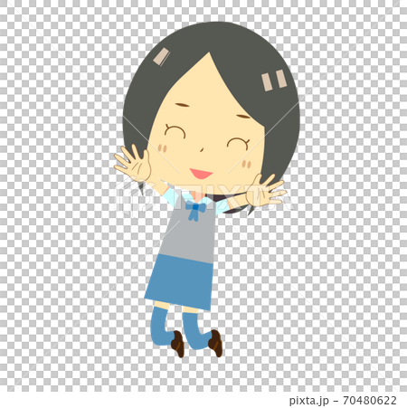 ジャンプして喜ぶ二頭身のolのイラストのイラスト素材