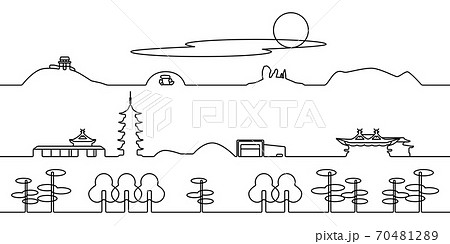 吉備路　モノクロ線画 70481289