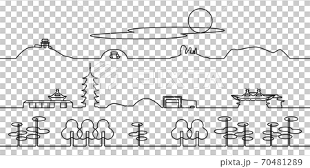 吉備路　モノクロ線画 70481289