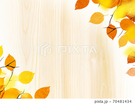 背景素材　紅葉　枯葉　木目　板 70481434