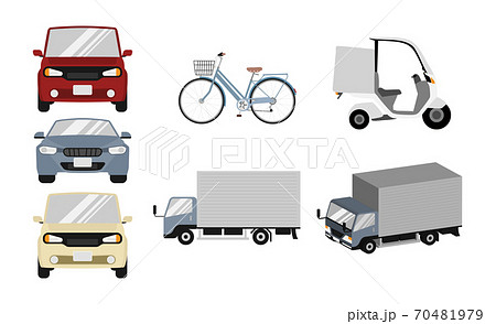 乗用車 トラック 自転車 バイクのベクターイラストセットのイラスト素材