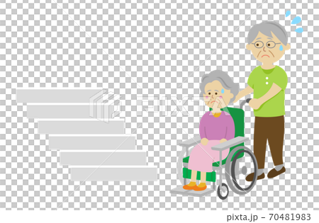 老人坐在輪椅上有樓梯麻煩的插圖圖像 70481983