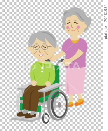 一對好年長夫婦和輪椅的例證圖像 70481984