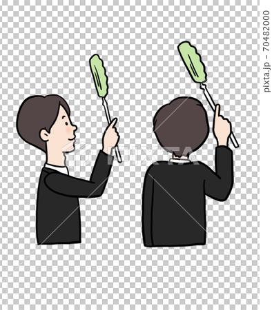 一名男子用拖把除塵的插圖 一名男子用拖把除塵的插圖 70482000