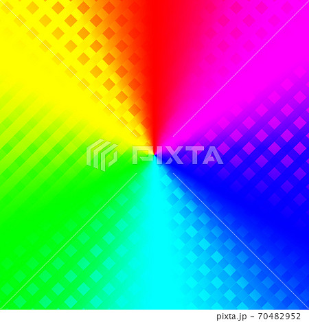 カラフルなグラデーション色のチェック柄の背景 メタリックな虹色のドット柄 赤 青 黄色 ピンク 緑 のイラスト素材