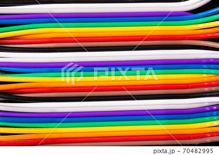 Multi colored wires for electronic devices closeup Multi colored wires for electronic devices closeup 70482995