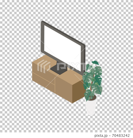Illustration of TV and foliage plants Isometric composition 70483242