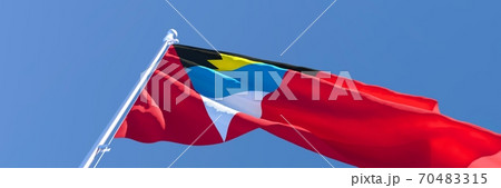 3D rendering of the national flag of Barbuda waving in the wind 70483315