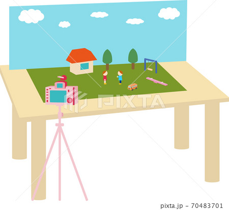 おもちゃ動画の撮影風景のイラスト素材