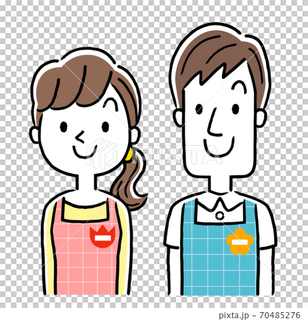 イラスト素材：若い保育士の男性と女性、笑顔 70485276