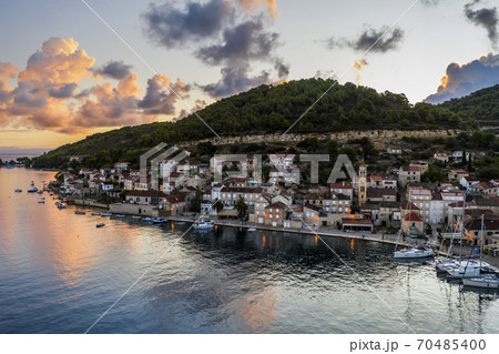 Aerial view of Vis town on Vis island, Croatia. Aerial view of Vis town on Vis island, Croatia. 70485400