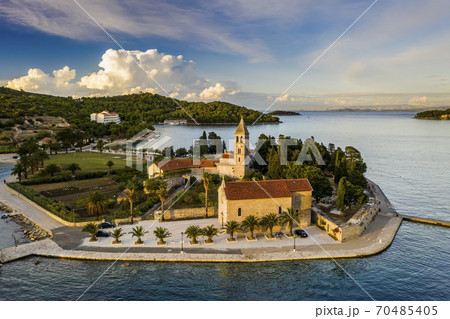 Aerial view of Vis town on Vis island, Croatia. 70485405
