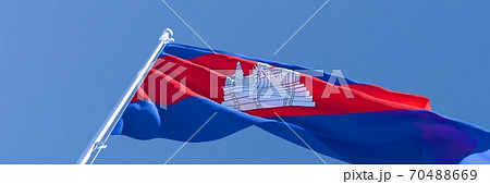 3D rendering of the national flag of Cambodia waving in the wind 3D rendering of the national flag of Cambodia waving in the wind 70488669