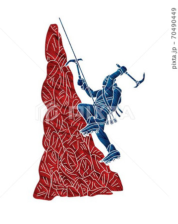 Hiker climbing mountain hiking cartoon graphic vector 70490449