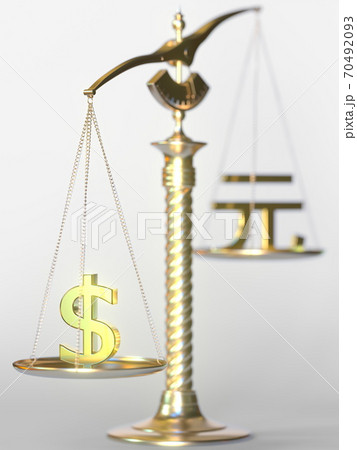 Dollar USD weighs more than Renminbi yuan on balance scales. Forex trend concept. 3d rendering 70492093