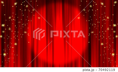 スポットライト　紙吹雪　赤いカーテン　ドレープカーテン 70492119