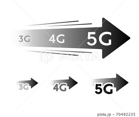 3g 4g 5gの変遷のイラスト 矢印 スピード 第5世代移動通信システム 速度 ネットワークのイラスト素材