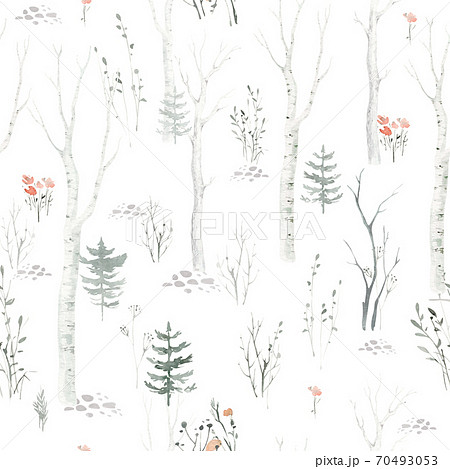 Seamless pattern with delicate green Christmas Tree. Decorative background with hand painted evergreen fores tree. Winter holiday design perfect for wallpaper and scrapbooking 70493053