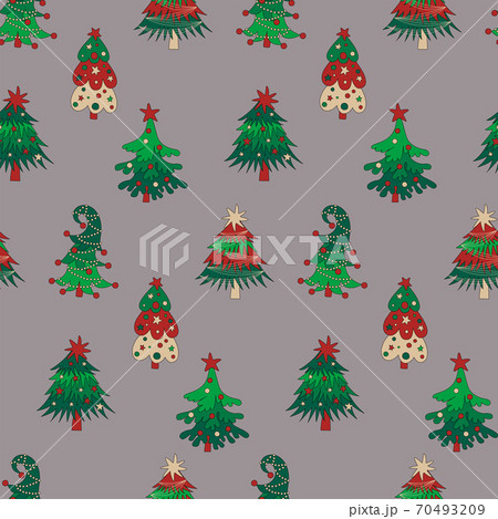 Christmas trees and gift boxes seamless pattern on grey background. 70493209