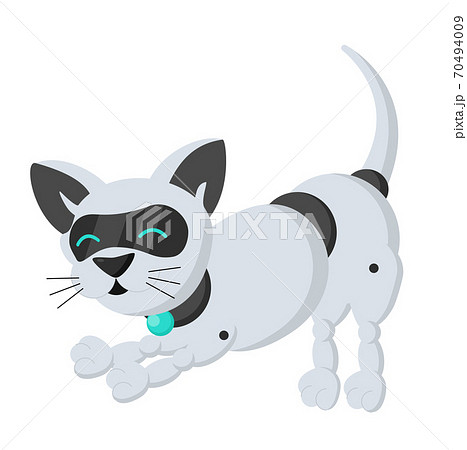 Cute Cat Robot Bends On Its Front Paws Silver のイラスト素材