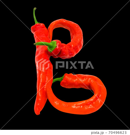 Letter B composed of ripe red chili peppers Letter B composed of ripe red chili peppers 70496623