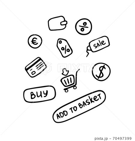 Online shopping business icons. Simple doodle e-store icon set. E-commerce signs. Vector illustration 70497399