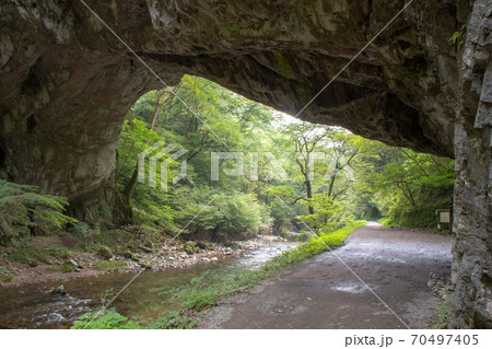 名勝・帝釈川の谷(帝釈峡)にかかる石灰岩の天然橋・雄橋 70497405