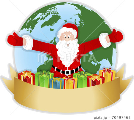 Santa Claus with christmas gifts on background of the Earth 70497462