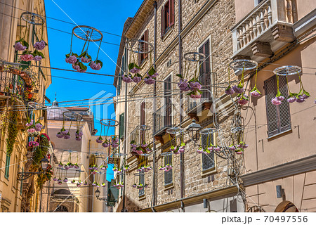 Flowers decorations in Alghero old town 70497556