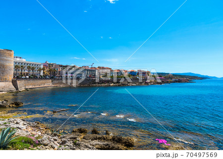 Clear sky over Alghero on a spring day 70497569