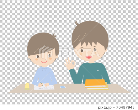 Boy doing homework with his fatherのイラスト素材 [70497945] - PIXTA