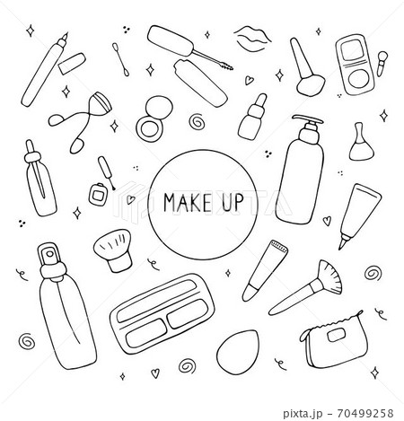 Cute make up and skin care icons. Products and 70499258