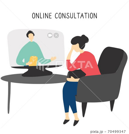 Girl sitting in chair in front of computer and Girl sitting in chair in front of computer and 70499347