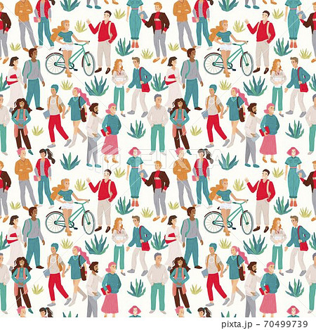People walk, different students, men and women go. Seamless pattern. Vector illustration 70499739