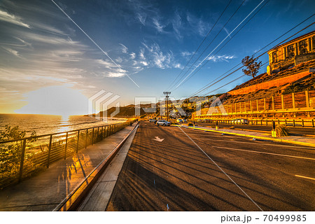 Malibu seafront at sunset 70499985