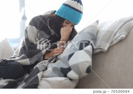 Person on self-isolation at home. 70500094