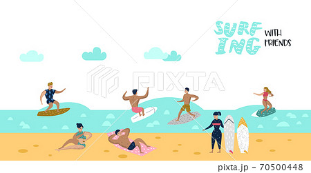 Characters People Surfing at the Beach Poster 70500448