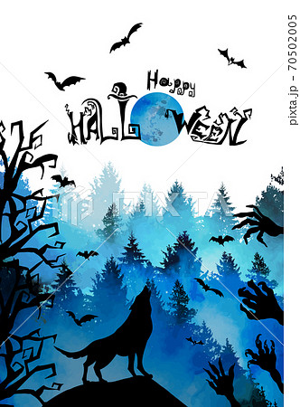 The wolf is howling at the moon. Happy Halloween. Vector illustration 70502005
